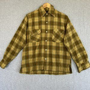 Vintage Broadway Flannel Shirt Mens Medium Brown Plaid Wool Blend L/S Button Up